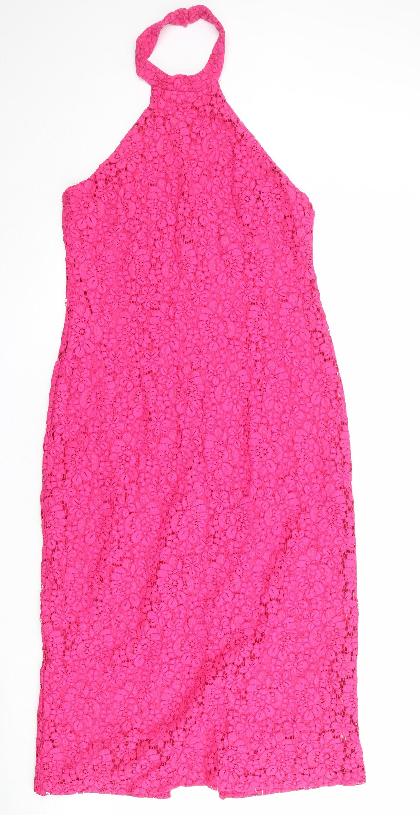 Zara Womens Pink Viscose Sheath Size XL Halter Zip