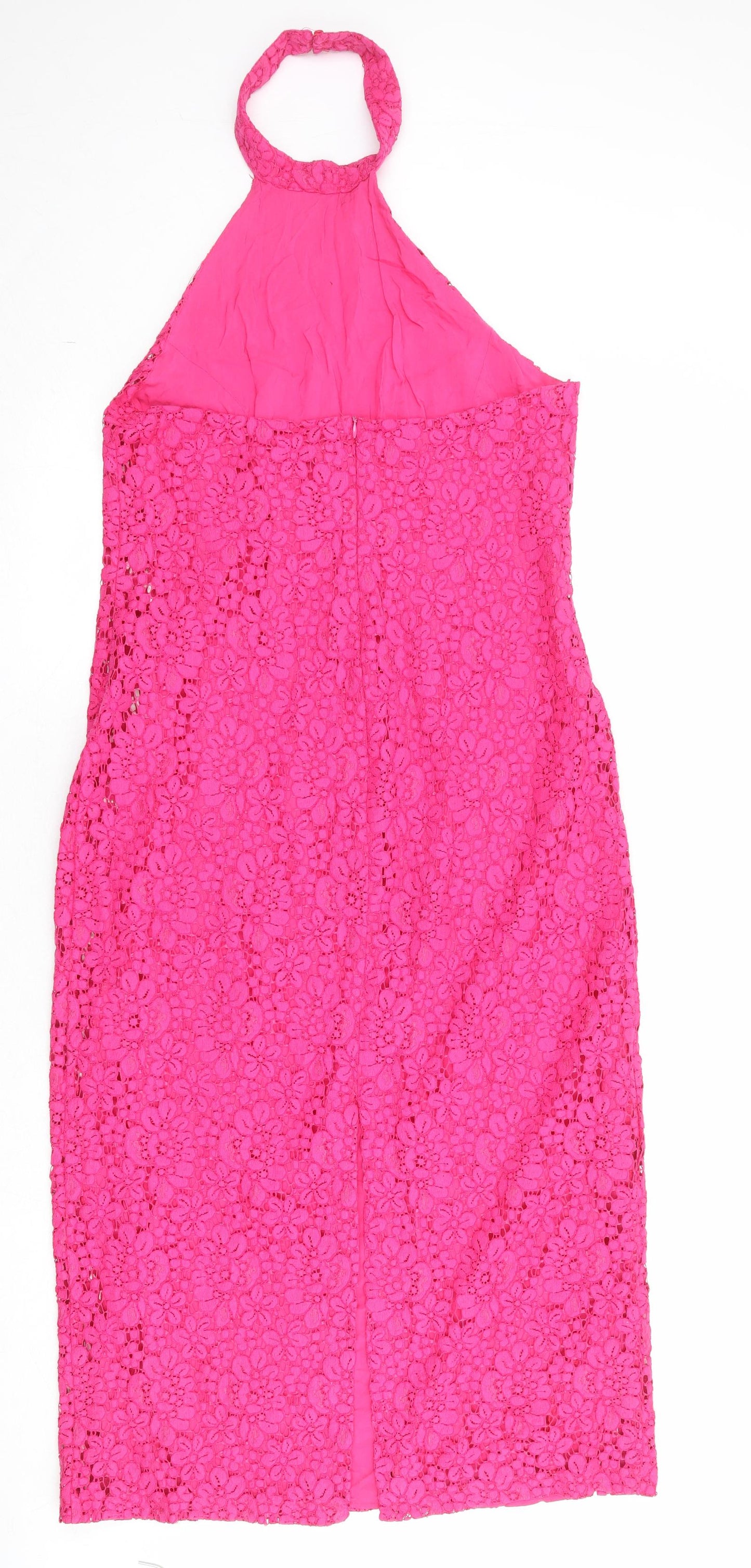 Zara Womens Pink Viscose Sheath Size XL Halter Zip