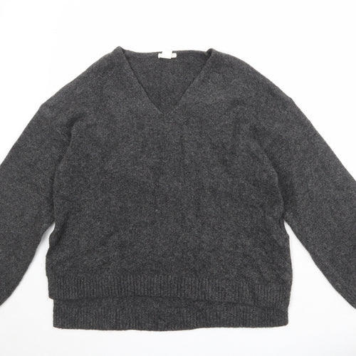 H&M Womens Grey V-Neck Acrylic Pullover Jumper Size M