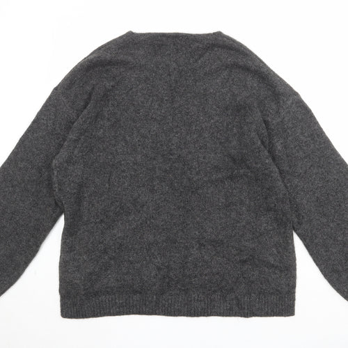 H&M Womens Grey V-Neck Acrylic Pullover Jumper Size M
