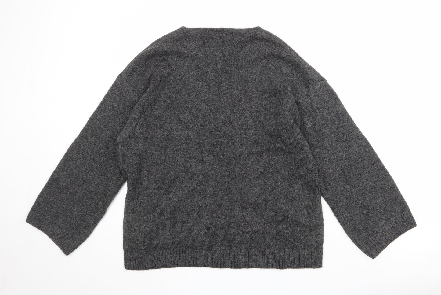 H&M Womens Grey V-Neck Acrylic Pullover Jumper Size M