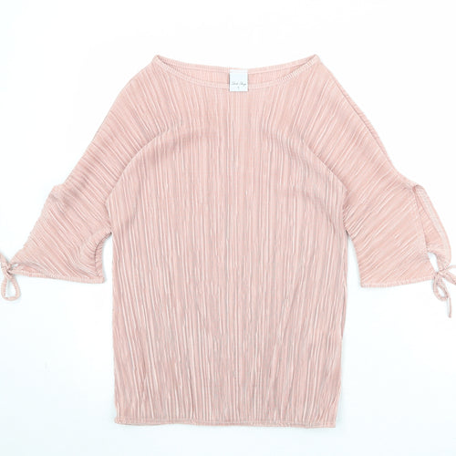 Stock Shop Womens Pink Polyester Basic Blouse Size S Round Neck