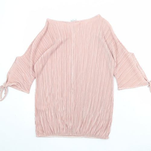Stock Shop Womens Pink Polyester Basic Blouse Size S Round Neck