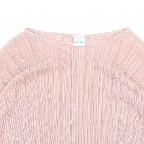 Stock Shop Womens Pink Polyester Basic Blouse Size S Round Neck