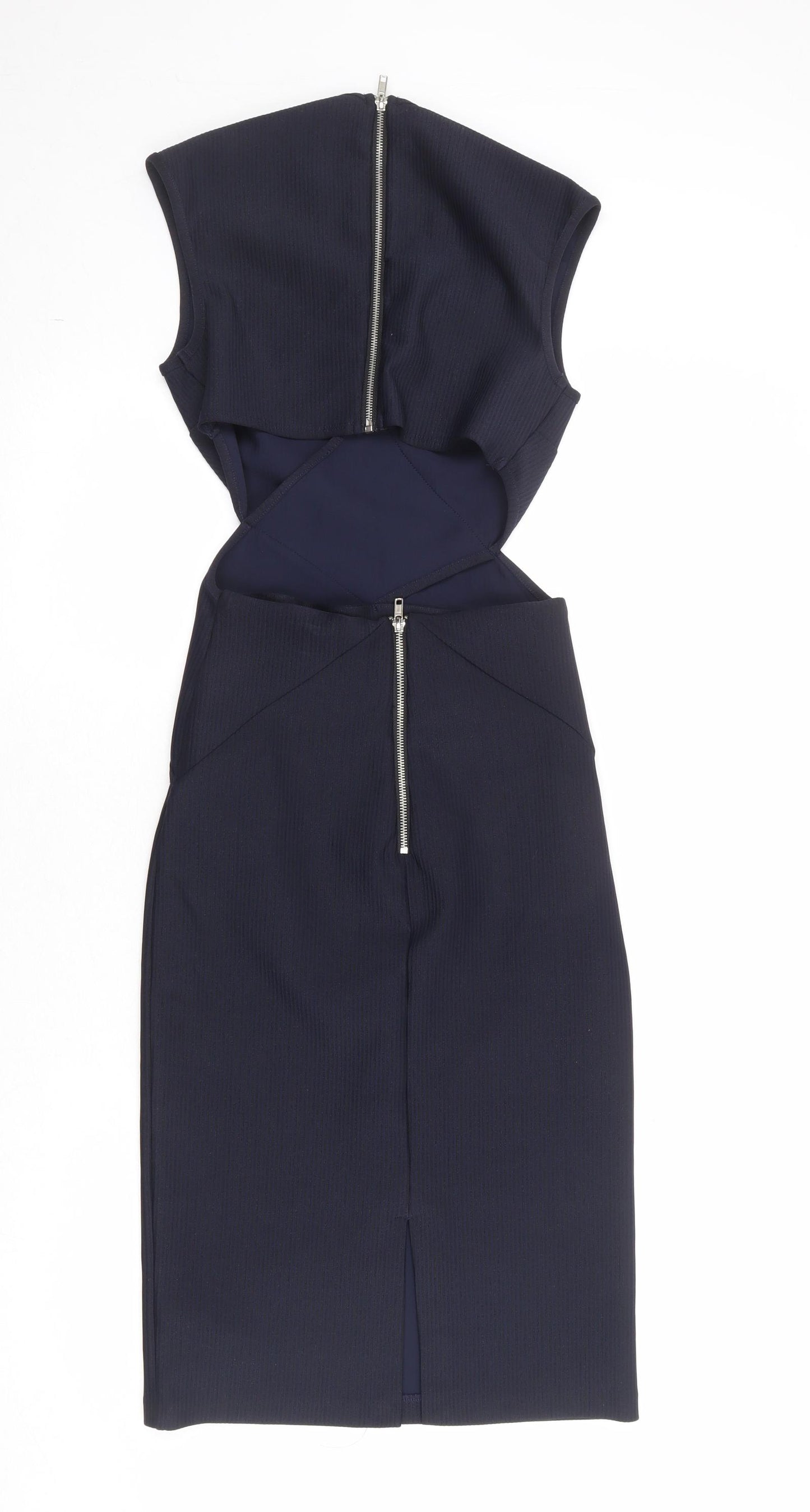 Topshop Womens Blue Polyester Pencil Dress Size 10 V-Neck Zip