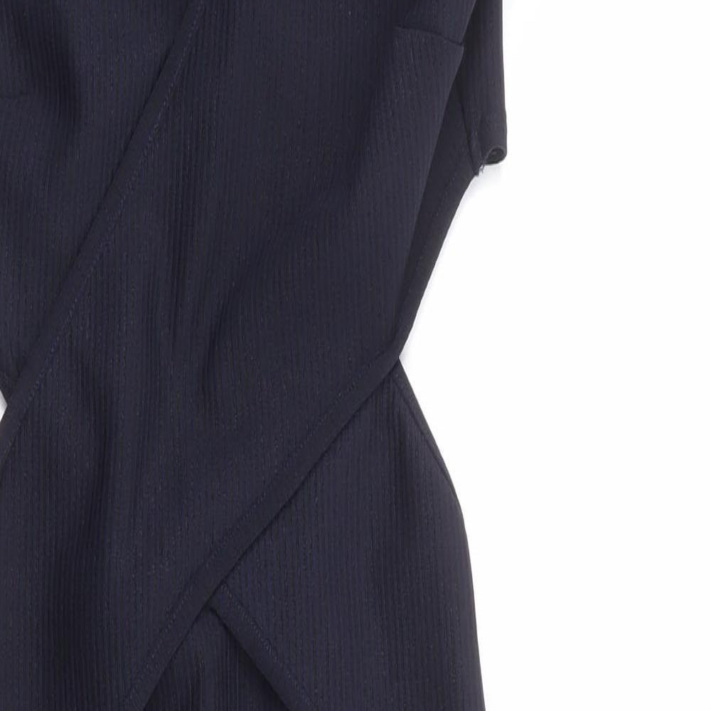 Topshop Womens Blue Polyester Pencil Dress Size 10 V-Neck Zip