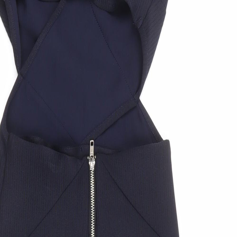 Topshop Womens Blue Polyester Pencil Dress Size 10 V-Neck Zip