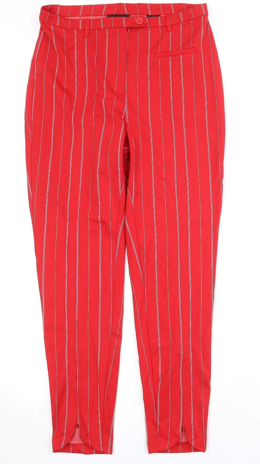 Monki Womens Red Striped Nylon Capri Trousers Size 14 Regular Zip