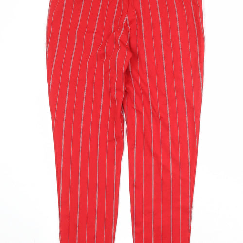 Monki Womens Red Striped Nylon Capri Trousers Size 14 Regular Zip