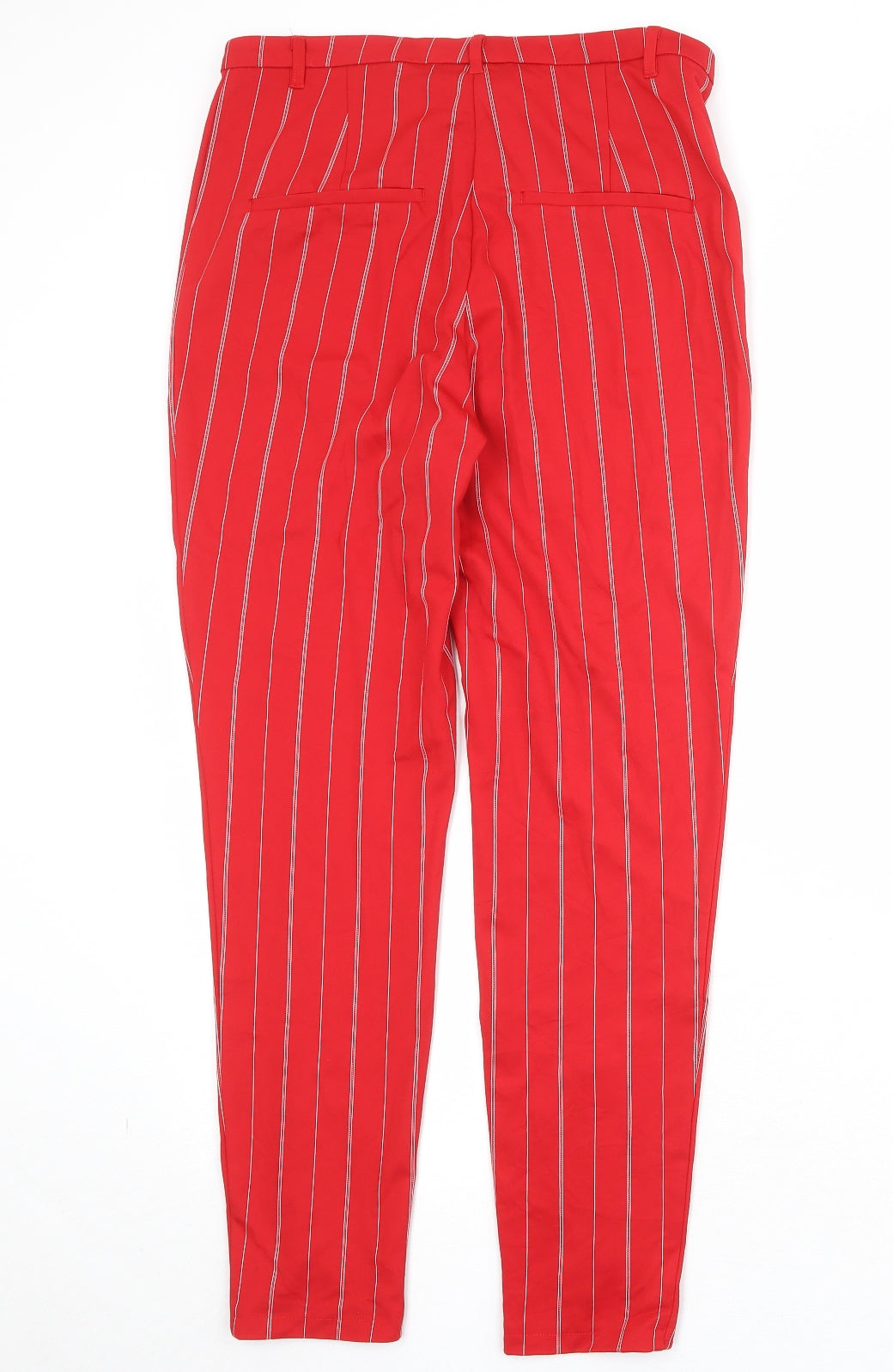Monki Womens Red Striped Nylon Capri Trousers Size 14 Regular Zip