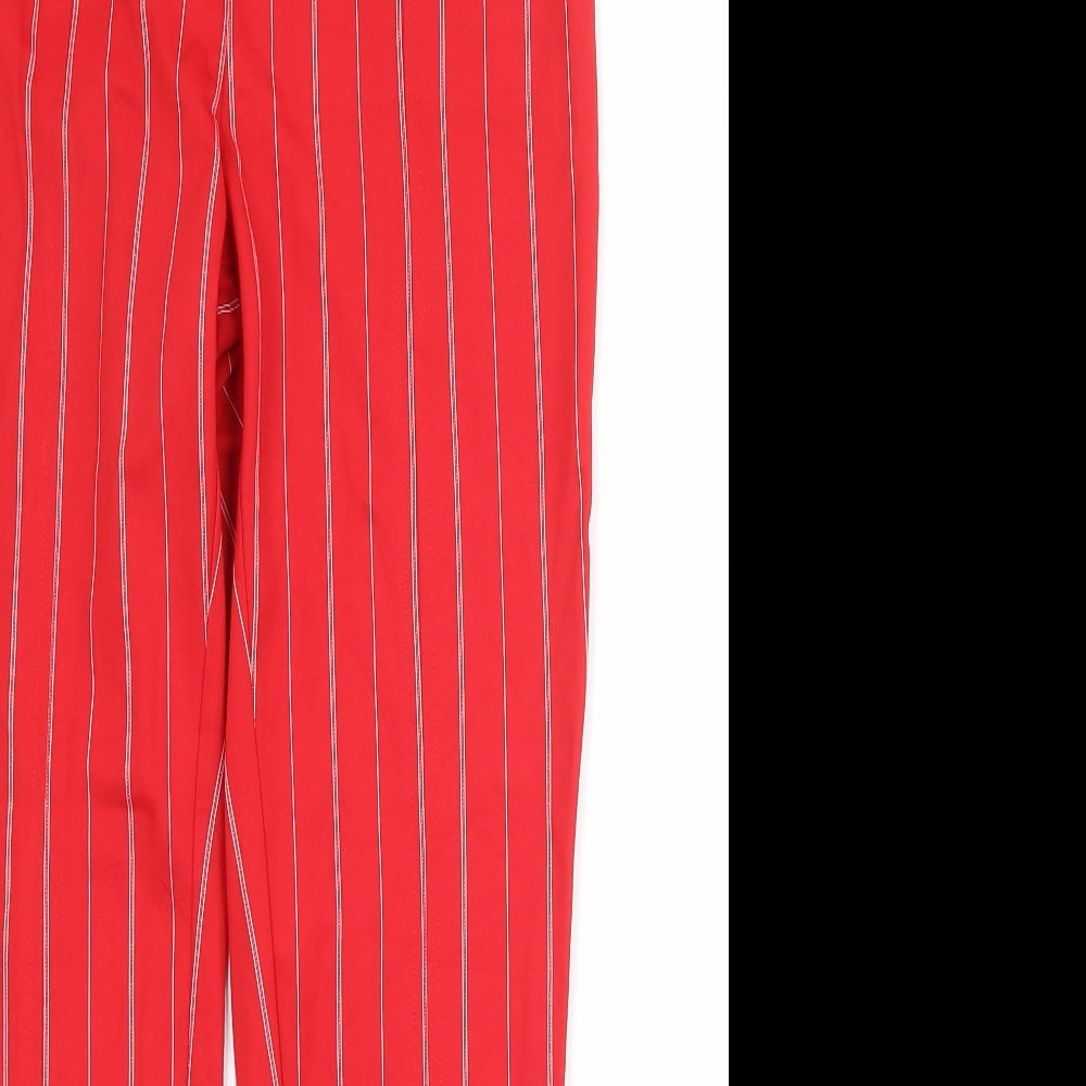 Monki Womens Red Striped Nylon Capri Trousers Size 14 Regular Zip