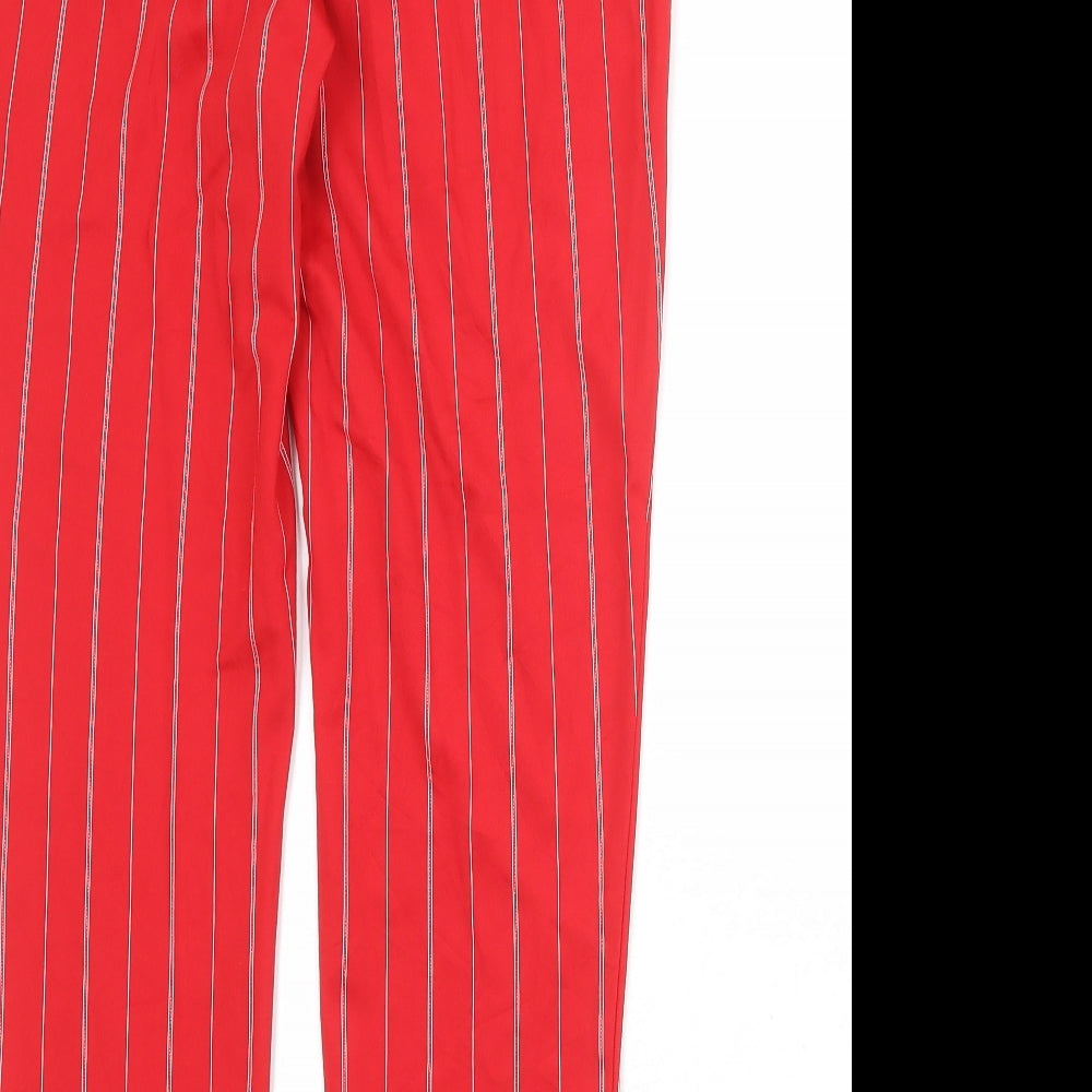 Monki Womens Red Striped Nylon Capri Trousers Size 14 Regular Zip
