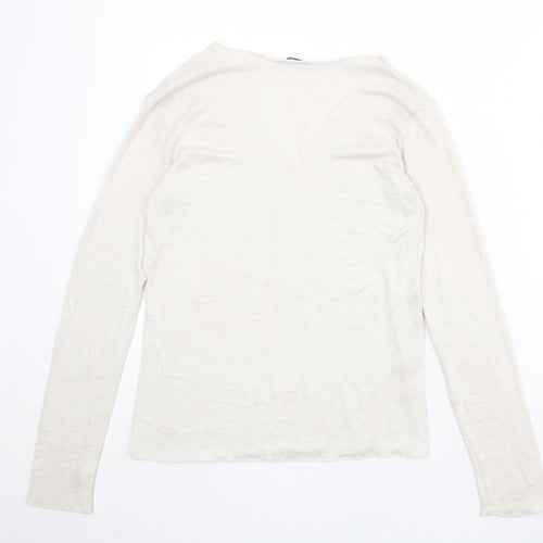 Zara Womens Beige V-Neck Acrylic Pullover Jumper Size S