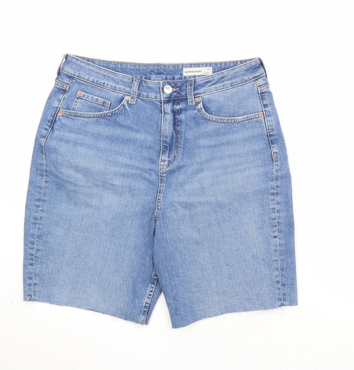 Marks and Spencer Womens Blue Cotton Bermuda Shorts Size 14 Regular Zip
