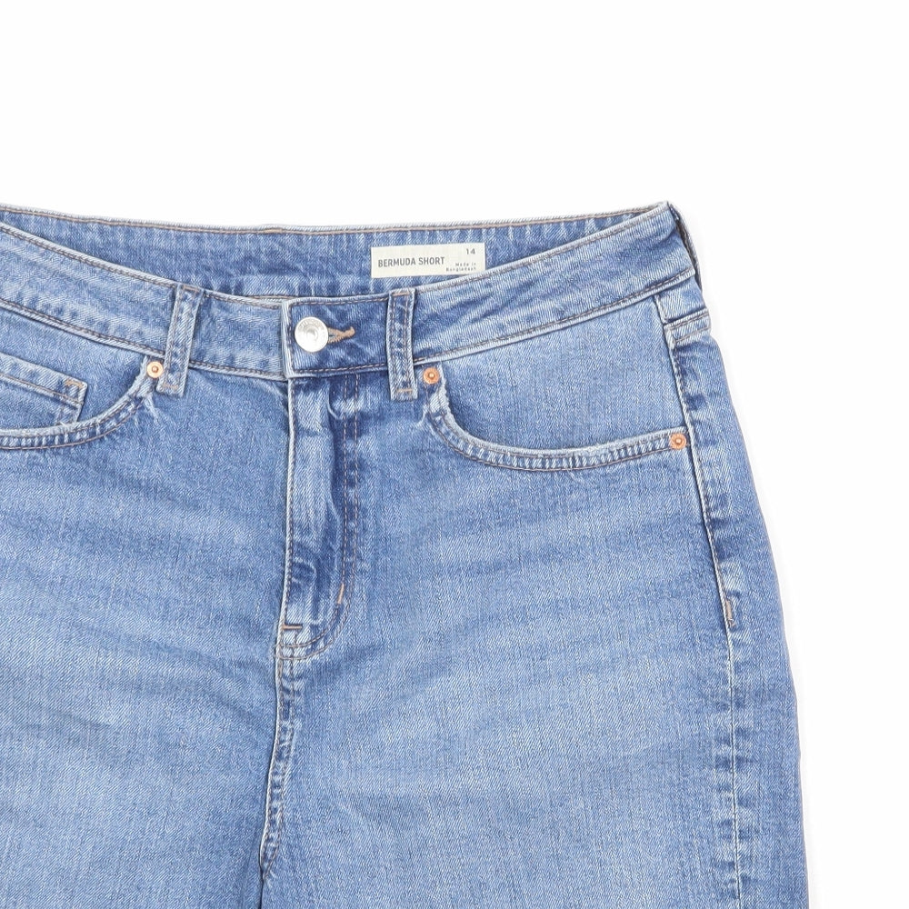 Marks and Spencer Womens Blue Cotton Bermuda Shorts Size 14 Regular Zip