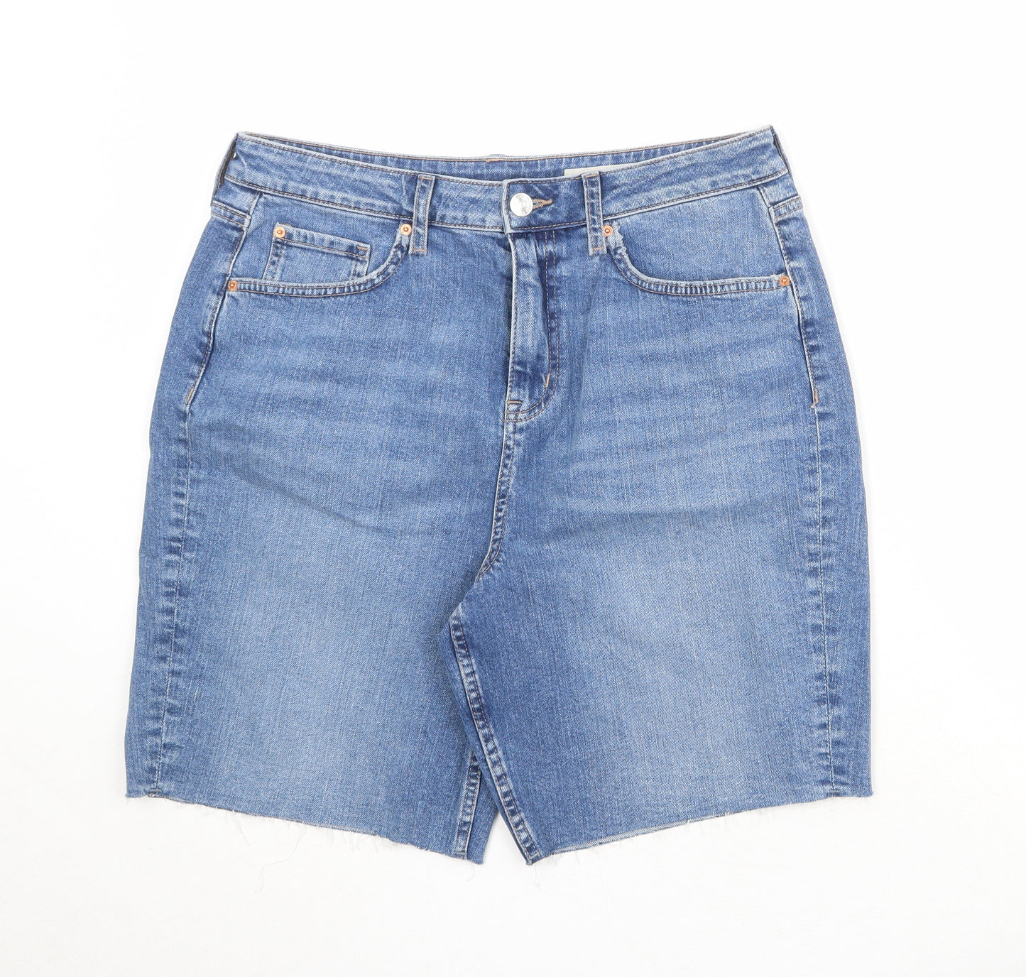Marks and Spencer Womens Blue Cotton Bermuda Shorts Size 14 Regular Zip