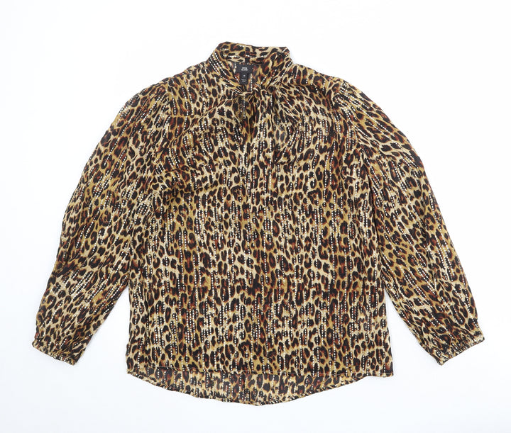 River Island Womens Brown Animal Print Viscose Basic Blouse Size 10 Round Neck - Leopard Pattern