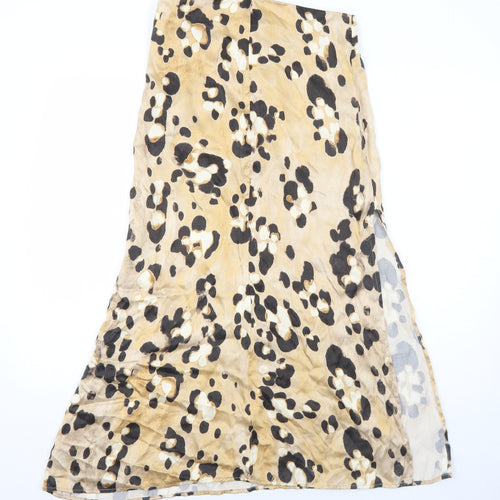 H&M Womens Beige Animal Print Lyocell Peasant Skirt Size 8 Zip - Leopard Pattern