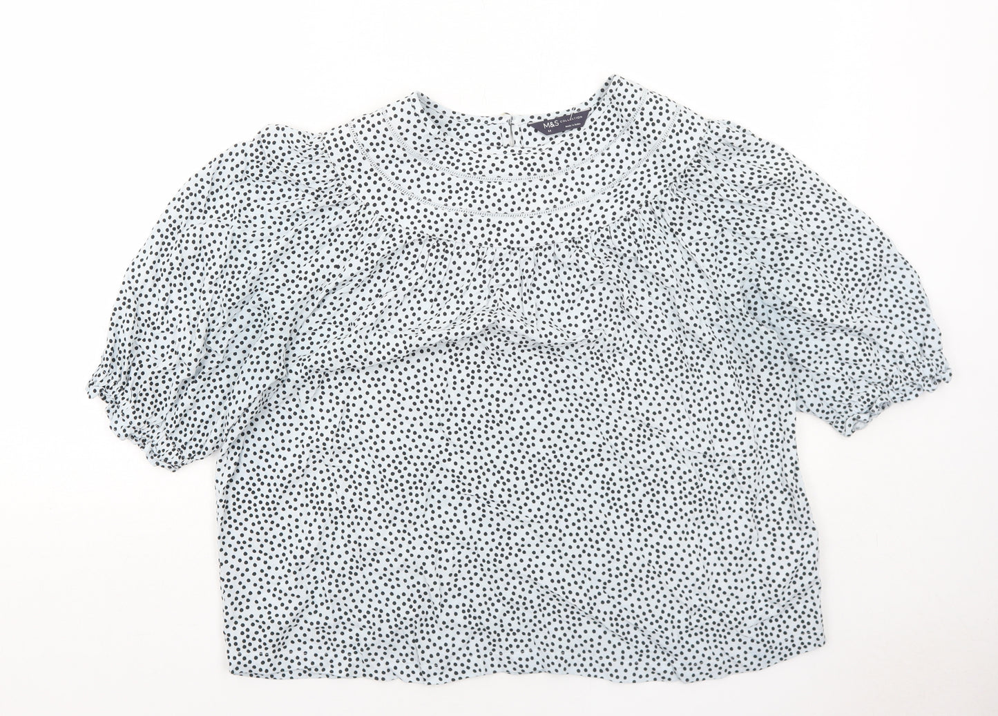 Marks and Spencer Womens Blue Polka Dot Viscose Basic Blouse Size 14 Round Neck