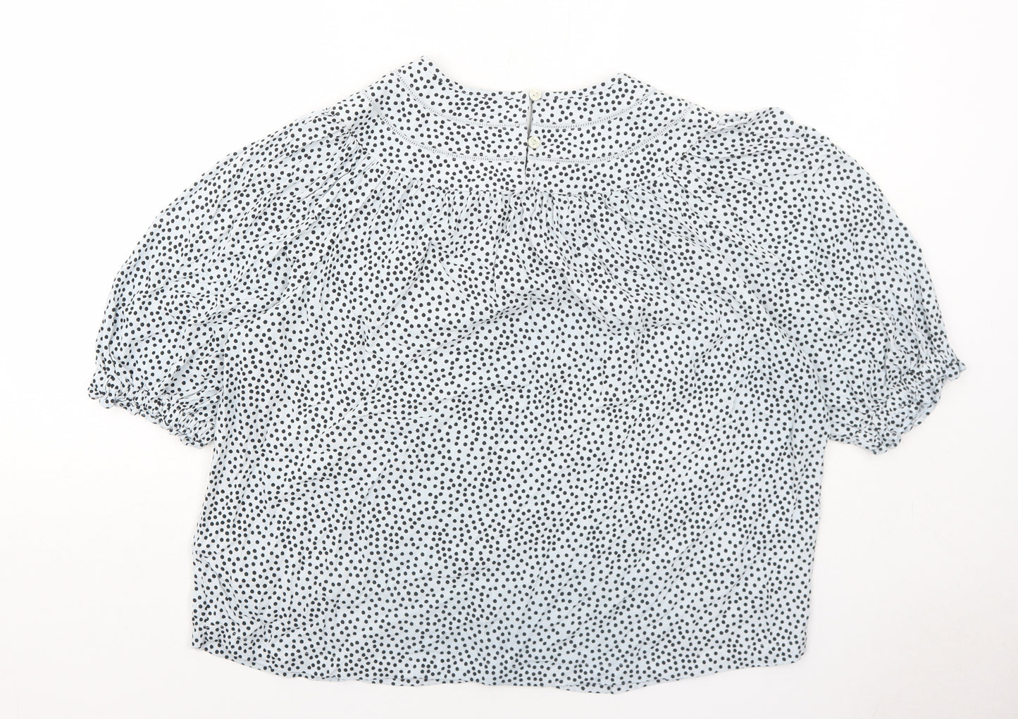 Marks and Spencer Womens Blue Polka Dot Viscose Basic Blouse Size 14 Round Neck