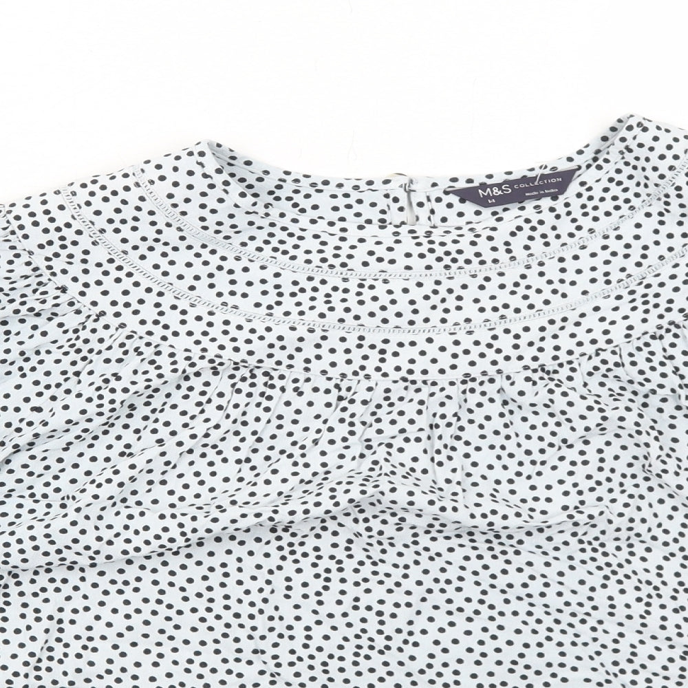 Marks and Spencer Womens Blue Polka Dot Viscose Basic Blouse Size 14 Round Neck