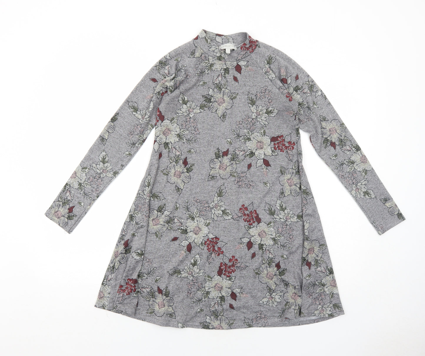 Apricot Womens Grey Floral Polyester Jumper Dress Size 8 Round Neck Pullover