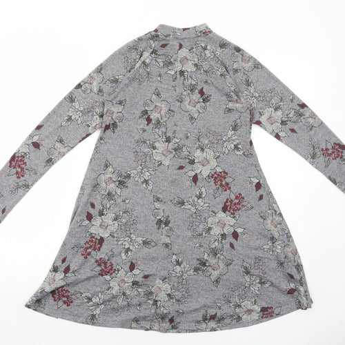 Apricot Womens Grey Floral Polyester Jumper Dress Size 8 Round Neck Pullover