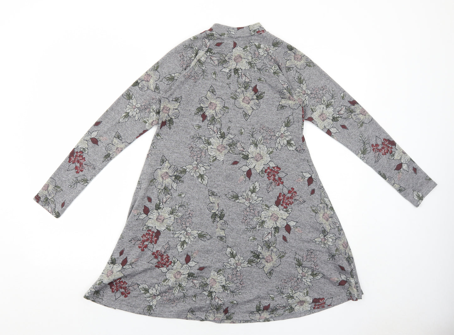Apricot Womens Grey Floral Polyester Jumper Dress Size 8 Round Neck Pullover