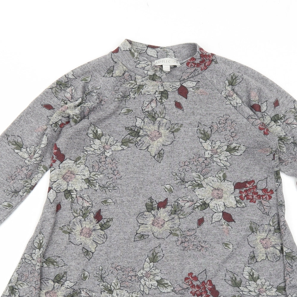 Apricot Womens Grey Floral Polyester Jumper Dress Size 8 Round Neck Pullover