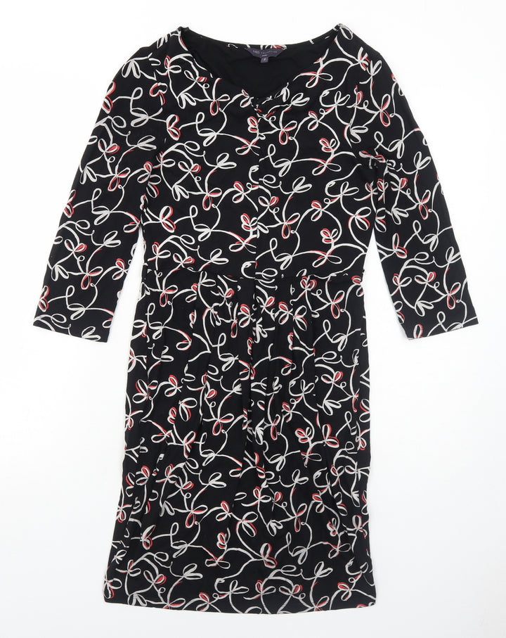 Marks and Spencer Womens Black Geometric Viscose A-Line Size 8 V-Neck Pullover