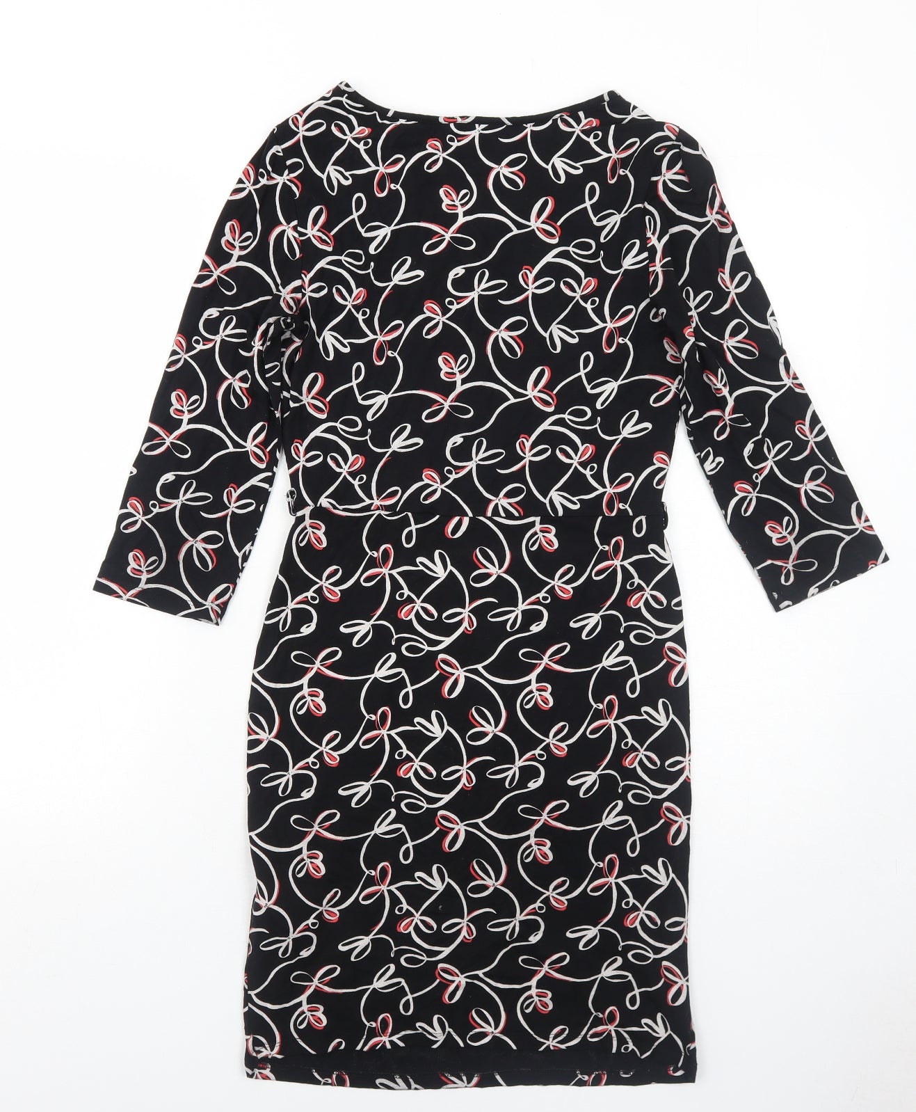 Marks and Spencer Womens Black Geometric Viscose A-Line Size 8 V-Neck Pullover