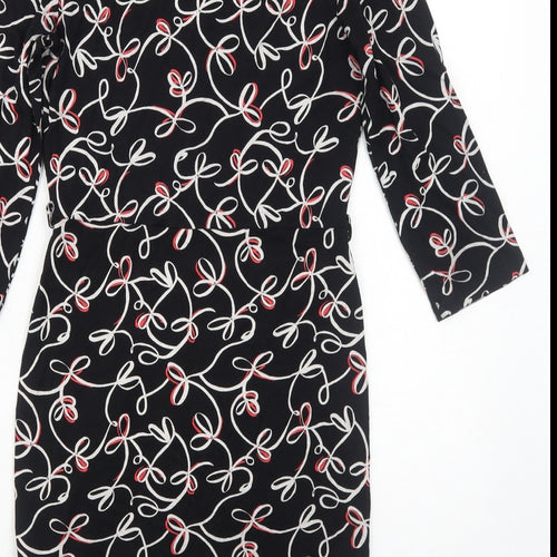 Marks and Spencer Womens Black Geometric Viscose A-Line Size 8 V-Neck Pullover