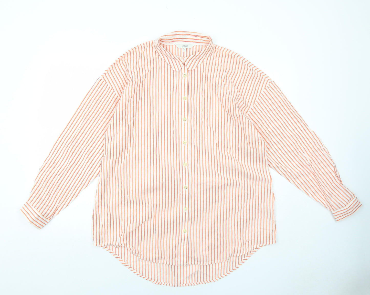 NEXT Womens Orange Striped Cotton Basic Button-Up Size 16 Collared