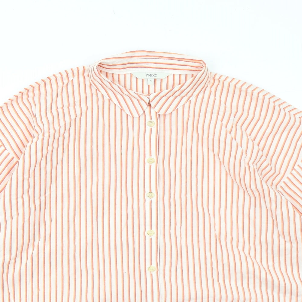 NEXT Womens Orange Striped Cotton Basic Button-Up Size 16 Collared