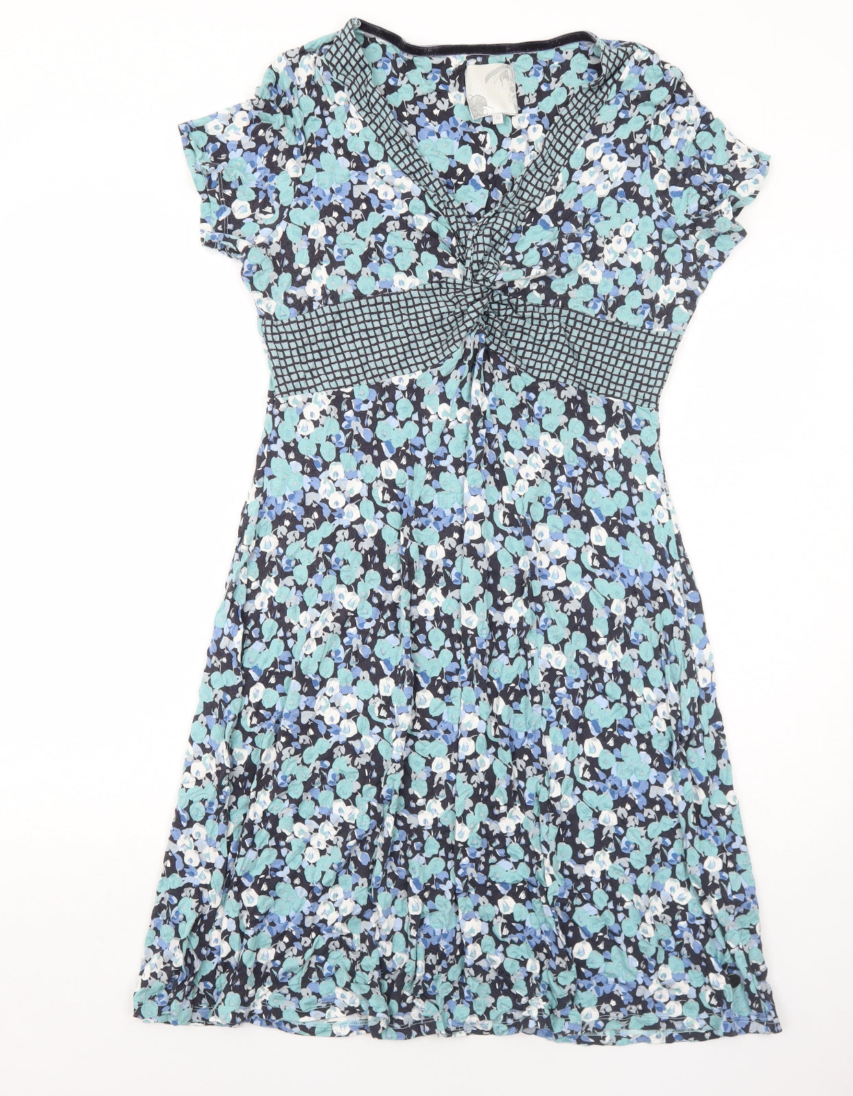 RJR.John Rocha Womens Blue Geometric Viscose Trapeze & Swing Size 16 V-Neck Pullover