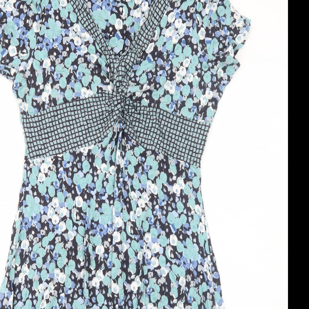 RJR.John Rocha Womens Blue Geometric Viscose Trapeze & Swing Size 16 V-Neck Pullover