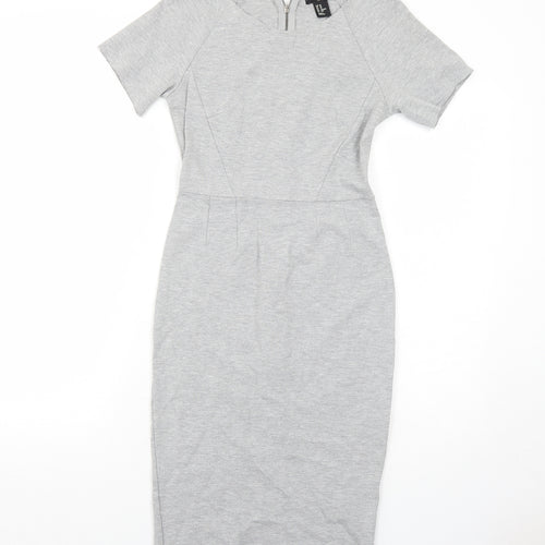 H&M Womens Grey Viscose Bodycon Size XS Round Neck Zip