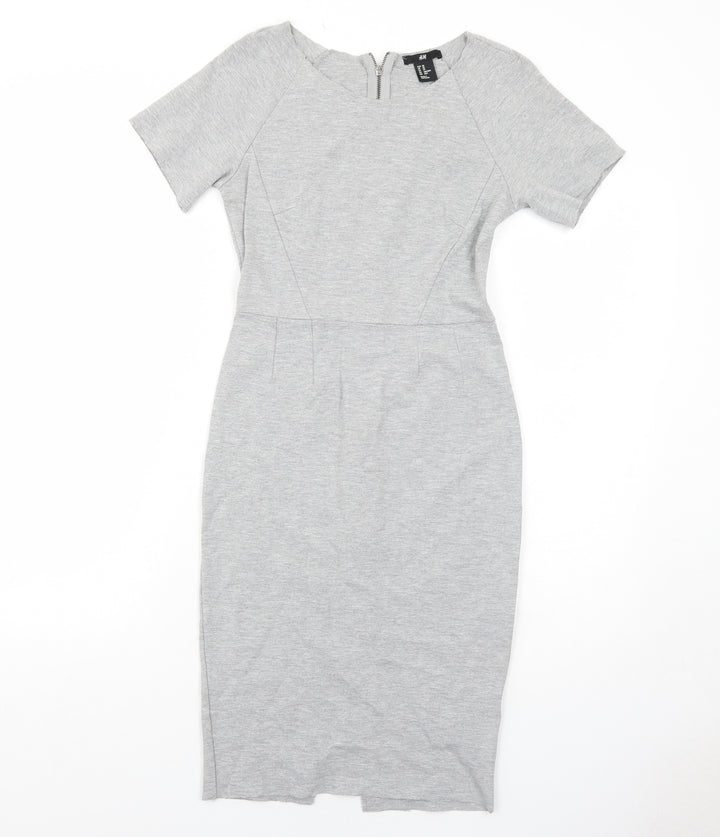 H&M Womens Grey Viscose Bodycon Size XS Round Neck Zip