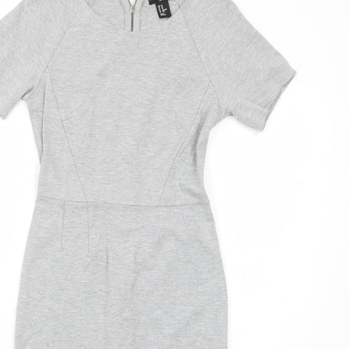 H&M Womens Grey Viscose Bodycon Size XS Round Neck Zip