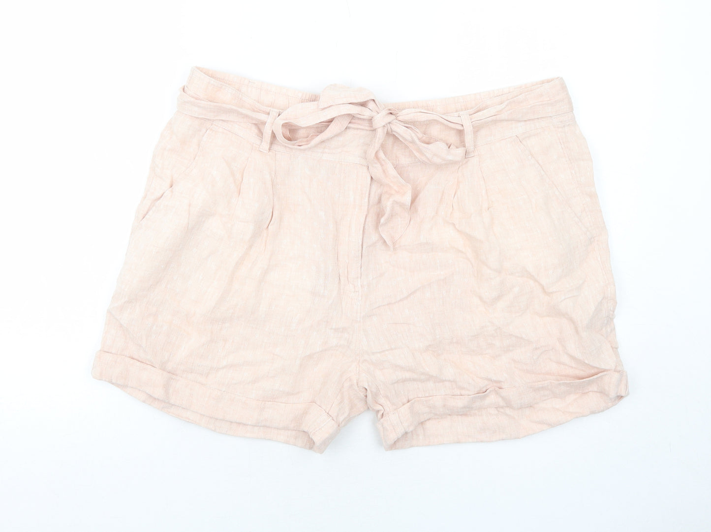 Marks and Spencer Womens Pink Linen Basic Shorts Size 18 Regular Zip