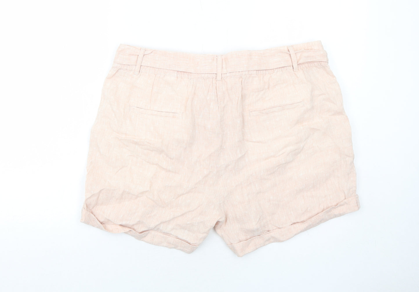 Marks and Spencer Womens Pink Linen Basic Shorts Size 18 Regular Zip