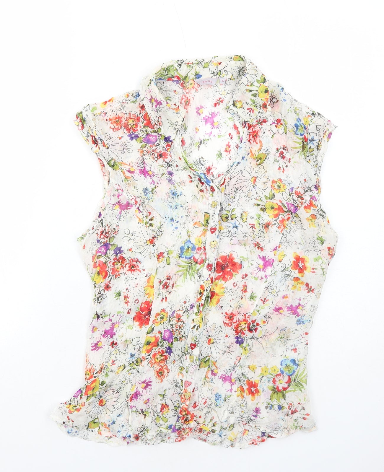 Per Una Womens White Floral Viscose Basic Tank Size 16 Collared
