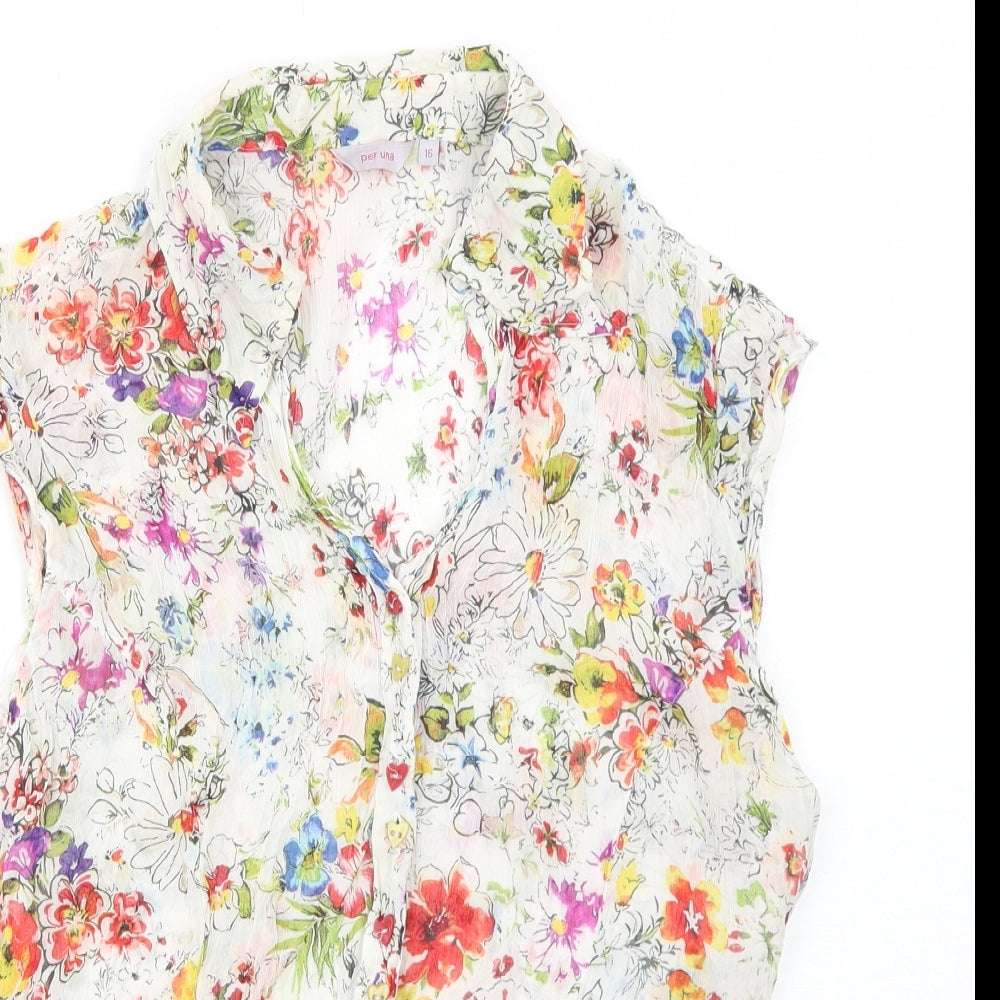 Per Una Womens White Floral Viscose Basic Tank Size 16 Collared