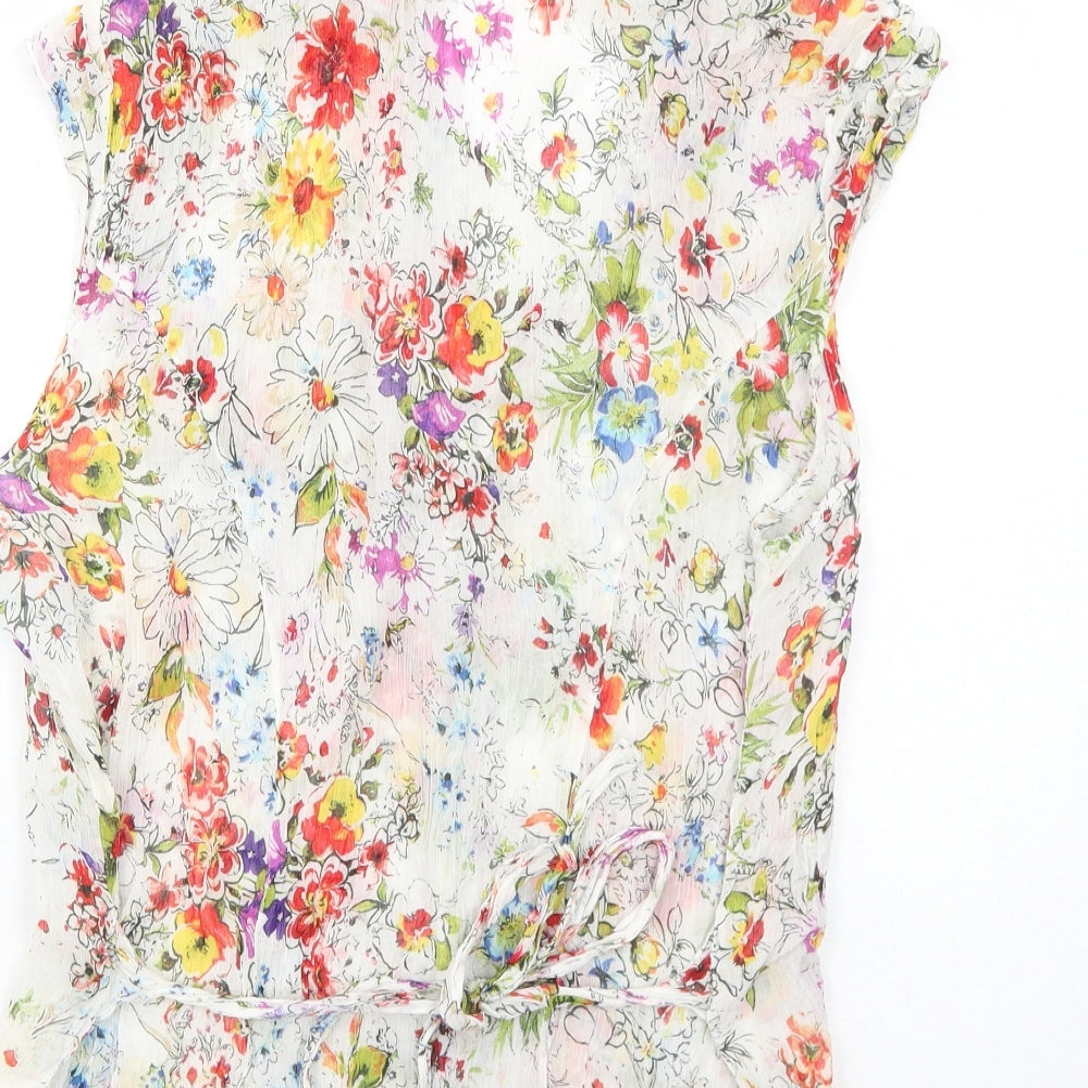 Per Una Womens White Floral Viscose Basic Tank Size 16 Collared