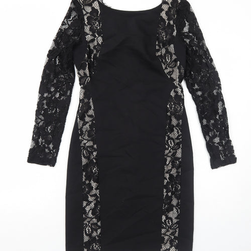Oasis Womens Black Floral Polyester A-Line Size 10 Round Neck Zip