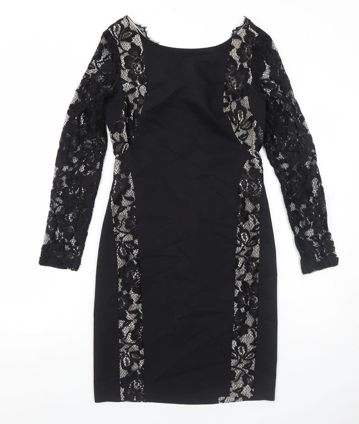 Oasis Womens Black Floral Polyester A-Line Size 10 Round Neck Zip