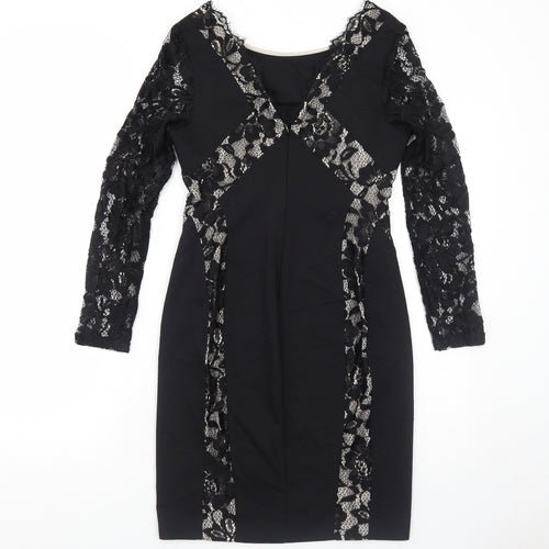 Oasis Womens Black Floral Polyester A-Line Size 10 Round Neck Zip
