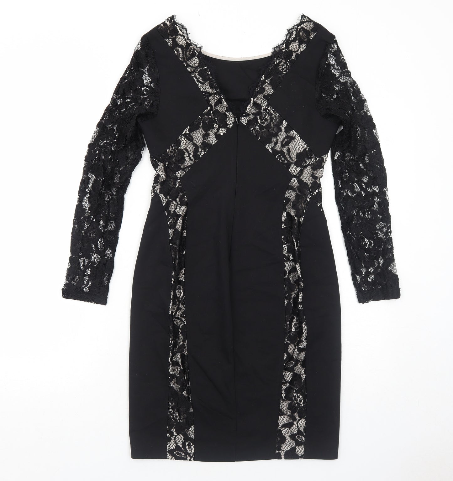Oasis Womens Black Floral Polyester A-Line Size 10 Round Neck Zip