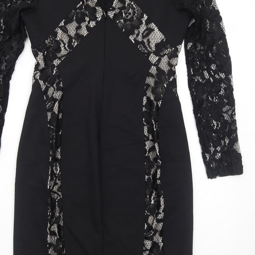 Oasis Womens Black Floral Polyester A-Line Size 10 Round Neck Zip