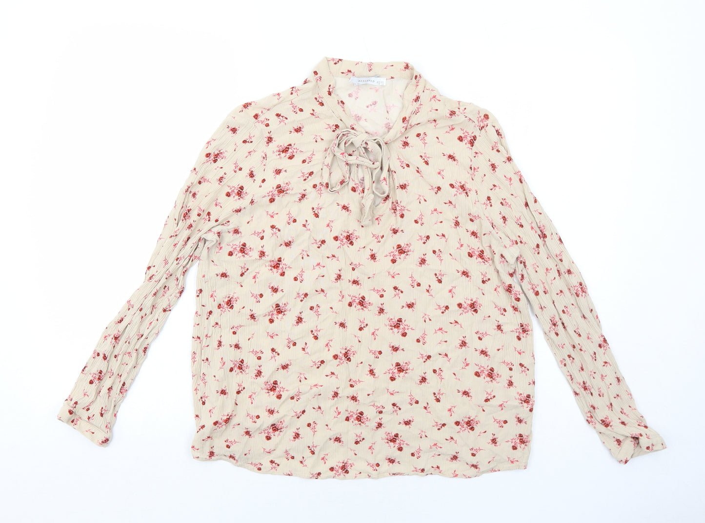 RESERVED Womens Beige Floral Viscose Basic Blouse Size 12 V-Neck